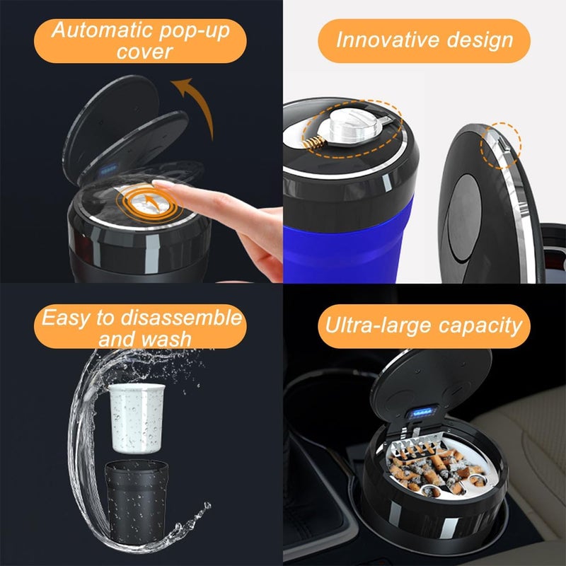 Sandfren Car Ashtray with Lid, Portable Mini Vehicle Smokeless Smoking Cylinder Cup Holder Ash Tray, Detachable Cigarette Trash Can with LED Blue Light, Universal Automotive Accessories(Blue) - Image 4